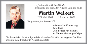 Traueranzeige von Martin Weikert von Allgäuer Zeitung, Kaufbeuren/Buchloe