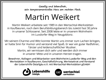 Traueranzeige von Martin Weikert von Allgäuer Zeitung, Kaufbeuren/Buchloe