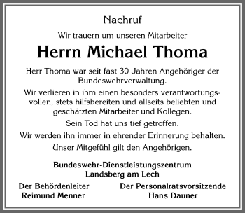 Traueranzeige von Michael Thoma von Allgäuer Zeitung, Kaufbeuren/Buchloe