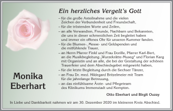 Traueranzeige von Monika Eberhart von Allgäuer Anzeigeblatt