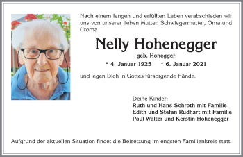 Traueranzeige von Nelly Hohenegger von Allgäuer Anzeigeblatt
