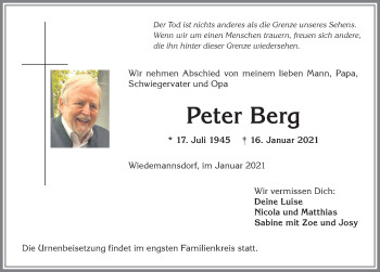 Traueranzeige von Peter Berg von Allgäuer Anzeigeblatt