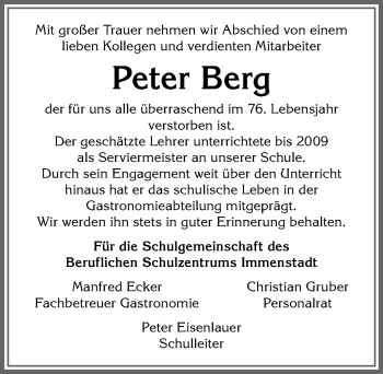 Traueranzeige von Peter Berg von Allgäuer Anzeigeblatt