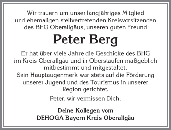 Traueranzeige von Peter Berg von Allgäuer Anzeigeblatt