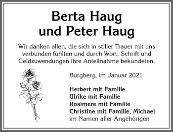 Traueranzeige von Peter Haug von Allgäuer Anzeigeblatt