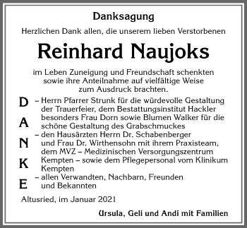 Traueranzeige von Reinhard Naujoks von Allgäuer Zeitung,Kempten