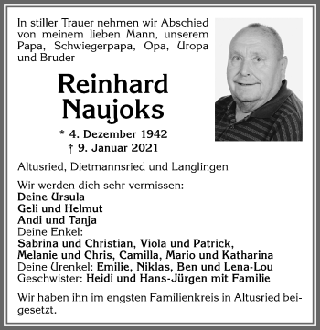 Traueranzeige von Reinhard Naujoks von Allgäuer Zeitung,Kempten