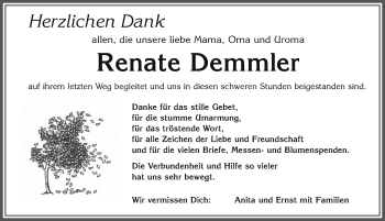 Traueranzeige von Renate Demmler von Allgäuer Zeitung, Marktoberdorf