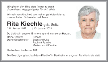 Traueranzeige von Rita Kiechle von Memminger Zeitung