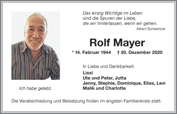 Traueranzeige von Rolf Mayer von Memminger Zeitung