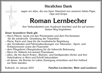 Traueranzeige von Roman Lernbecher von Allgäuer Zeitung