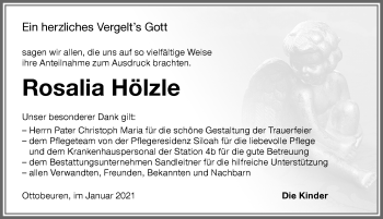 Traueranzeige von Rosalia Hölzle von Memminger Zeitung