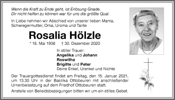 Traueranzeige von Rosalia Hölzle von Memminger Zeitung