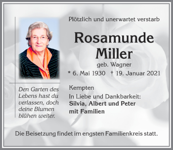 Traueranzeige von Rosamunde Miller von Allgäuer Zeitung