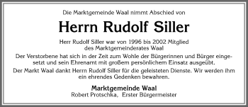 Traueranzeige von Rudolf Siller von Allgäuer Zeitung, Kaufbeuren/Buchloe