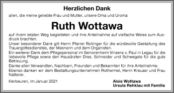 Traueranzeige von Ruth Wottawa von Memminger Zeitung