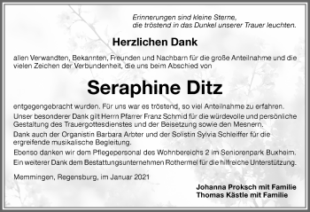 Traueranzeige von Seraphine Ditz von Memminger Zeitung