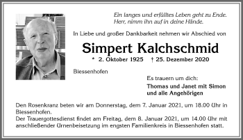 Traueranzeige von Simpert Kalchschmid von Allgäuer Zeitung