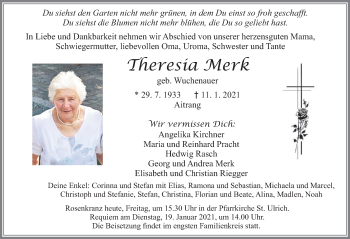 Traueranzeige von Theresia Merk von Allgäuer Zeitung, Marktoberdorf