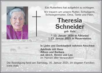 Traueranzeige von Theresia Schneider von Allgäuer Zeitung