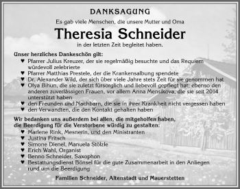 Traueranzeige von Theresia Schneider von Allgäuer Zeitung