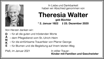 Traueranzeige von Theresia Walter von Memminger Zeitung
