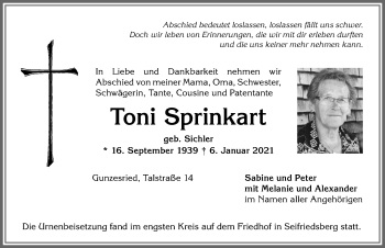 Traueranzeige von Toni Sprinkart von Allgäuer Anzeigeblatt