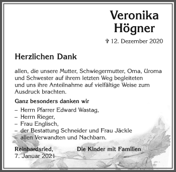 Traueranzeige von Veronika Högner von Allgäuer Zeitung, Marktoberdorf