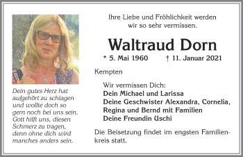 Traueranzeige von Waltraud Dorn von Allgäuer Zeitung,Kempten