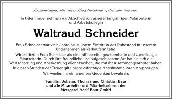 Traueranzeige von Waltraud Schneider von Allgäuer Zeitung, Marktoberdorf