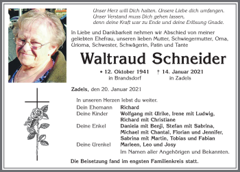 Traueranzeige von Waltraud Schneider von Allgäuer Zeitung, Marktoberdorf