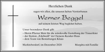 Traueranzeige von Werner Beggel von Allgäuer Zeitung, Marktoberdorf