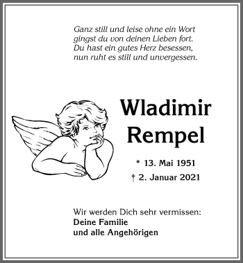 Traueranzeige von Wladimir Rempel von Allgäuer Zeitung,Kempten