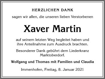 Traueranzeige von Xaver Martin von Allgäuer Zeitung, Marktoberdorf