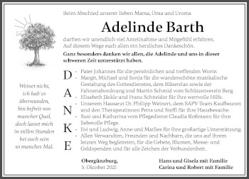 Traueranzeige von Adelinde Barth von Allgäuer Zeitung, Marktoberdorf