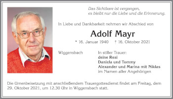 Traueranzeige von Adolf Mayr von Allgäuer Zeitung,Kempten