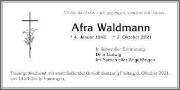 Traueranzeige von Afra Waldmann von Memminger Zeitung