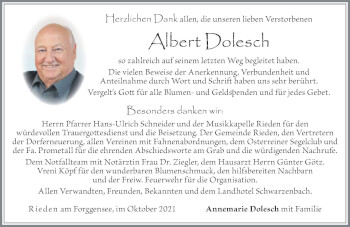 Traueranzeige von Albert Dolesch von Allgäuer Zeitung, Füssen