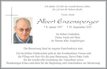 Traueranzeige von Albert Enzensperger von Allgäuer Zeitung, Füssen