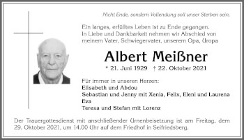 Traueranzeige von Albert Meißner von Allgäuer Anzeigeblatt
