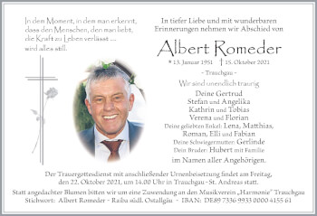 Traueranzeige von Albert Romeder von Allgäuer Zeitung, Füssen