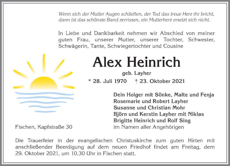  Traueranzeige für Alex Heinrich vom 28.10.2021 aus Allgäuer Anzeigeblatt