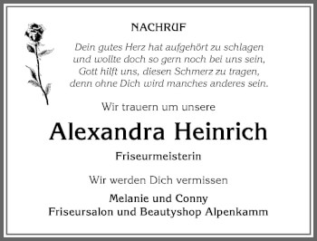 Traueranzeige von Alexandra Heinrich von Allgäuer Anzeigeblatt