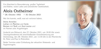 Traueranzeige von Alois Ostheimer von Allgäuer Anzeigeblatt