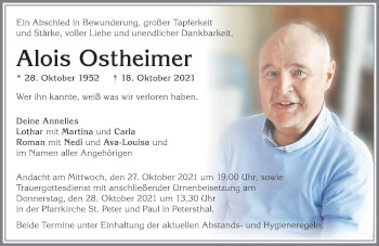 Traueranzeige von Alois Ostheimer von Allgäuer Zeitung,Kempten