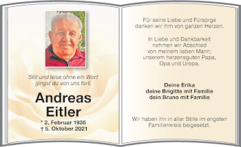 Traueranzeige von Andreas Eitler von Memminger Zeitung