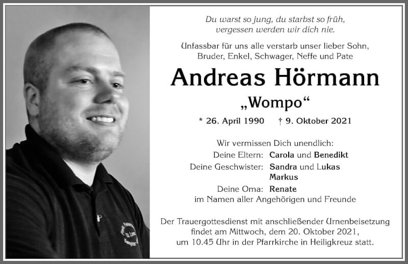  Traueranzeige für Andreas Hörmann vom 16.10.2021 aus Allgäuer Zeitung