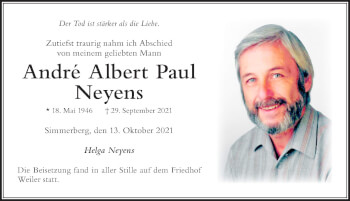 Traueranzeige von André Albert Paul Neyens von Der Westallgäuer