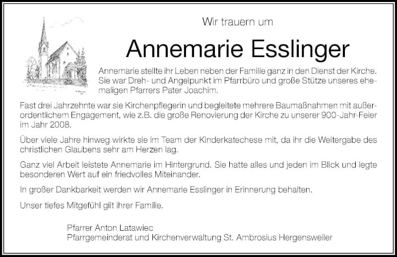  Traueranzeige für Annemarie Esslinger vom 28.10.2021 aus Der Westallgäuer
