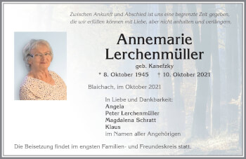 Traueranzeige von Annemarie Lerchenmüller von Allgäuer Anzeigeblatt